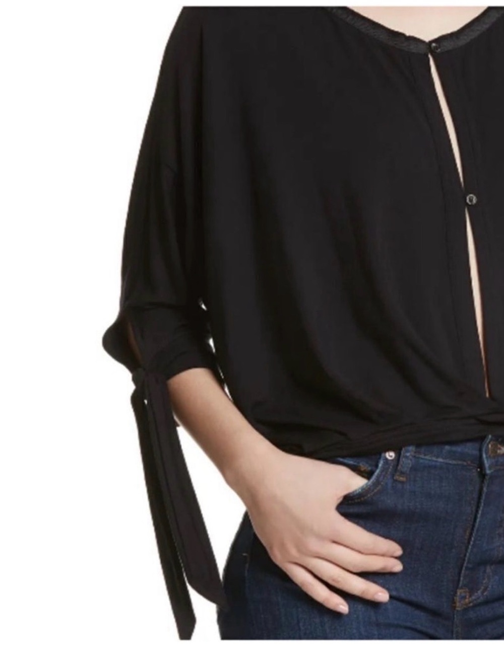 Free People Women’s Black Keyhole Tie-Sleeve Top - Picture 4 of 8